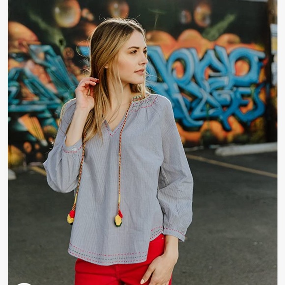 Velvet by Graham & Spencer Women's Neena Embroidered Smocked Shirt - Picture 2 of 10